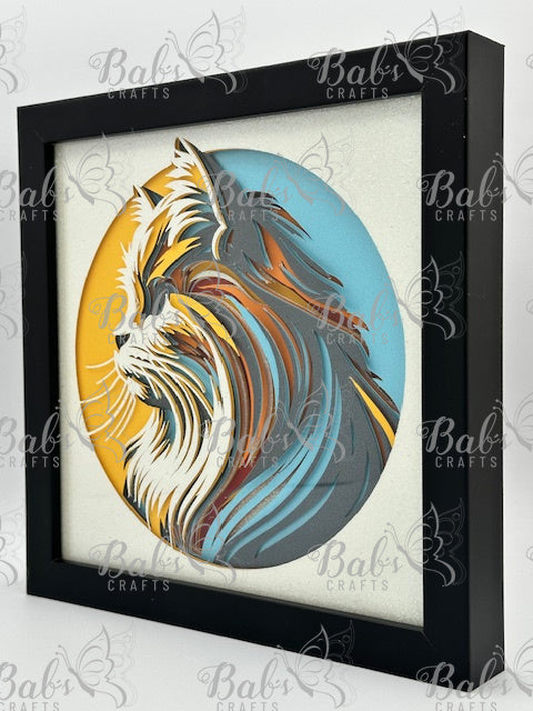 Multi-Color Long Haired Cat 3D Shadow Box