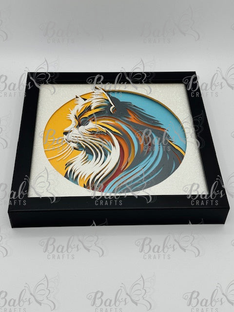 Multi-Color Long Haired Cat 3D Shadow Box