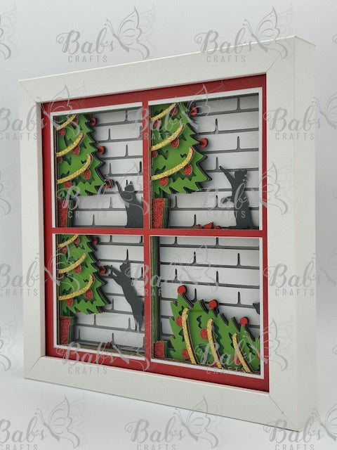 Cat Christmas Tree Mischief 3D Shadow Box