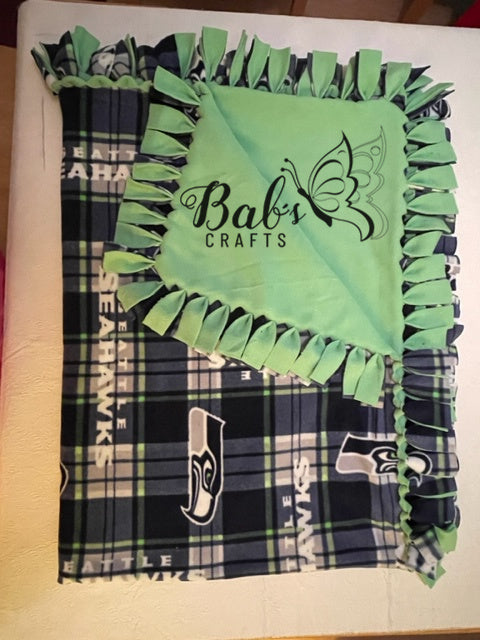 Seattle Seahawks Plaid Reversable Fleece Blanket / Throw with a Hand Tied Edge