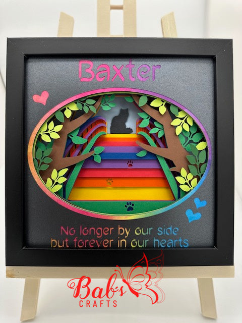 Longhair Cat Personalized Rainbow Bridge Memorial Shadow Box