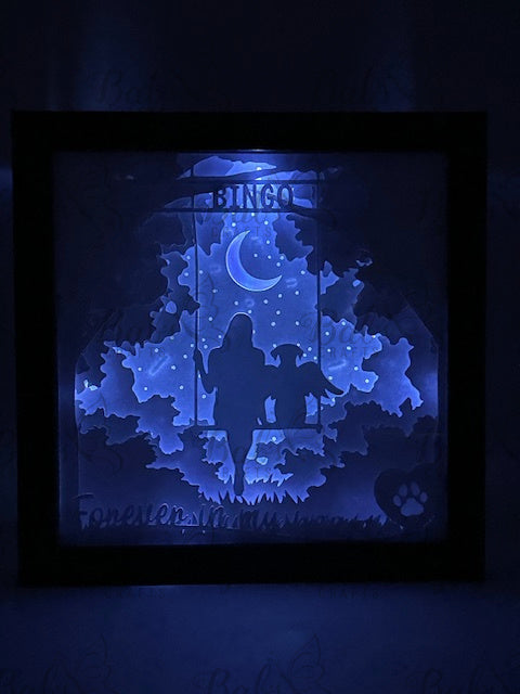 Girl & Dog on a Swing Lighted Memorial Shadow Box