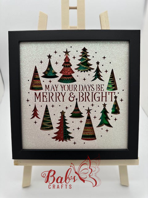 May Your Days Be Merry & Bright Glitter Christmas Holiday Shadow Box