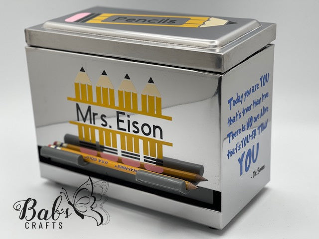 Personalized Stainless-Steel Pencil Holder Kit with 96 #2 Pencils Included / Dispenser for Classrooms Office and Home