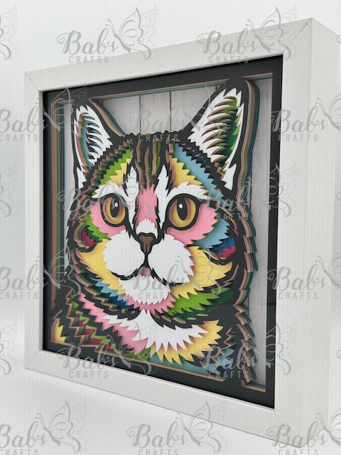 Short Hair Cat Multi-Colored 3D Shadow Box