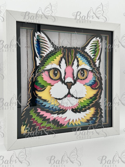 Short Hair Cat Multi-Colored 3D Shadow Box