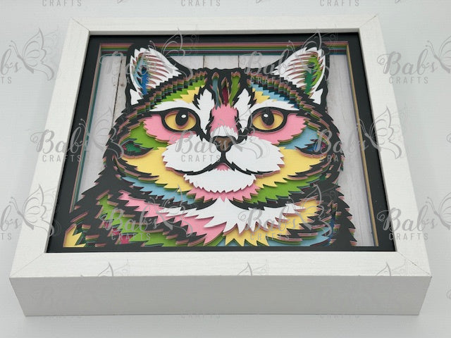 Short Hair Cat Multi-Colored 3D Shadow Box